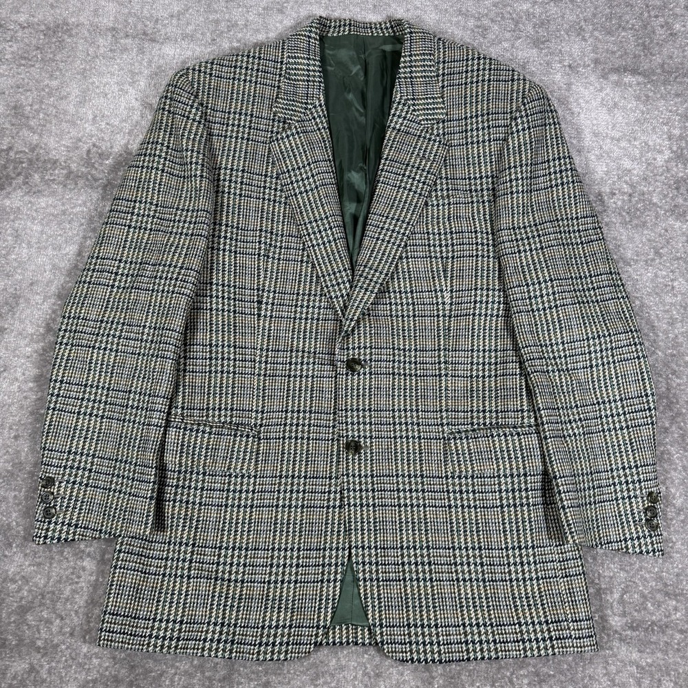 Vintage Blazer Men's 42L Green Plaid Josiah‎ France Super 100s Wool